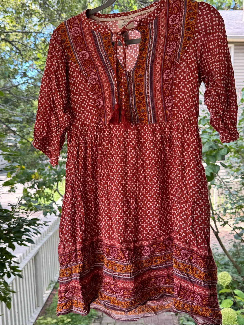 Knox Rose Rust Red Printed Boho Tassel Mini Dress